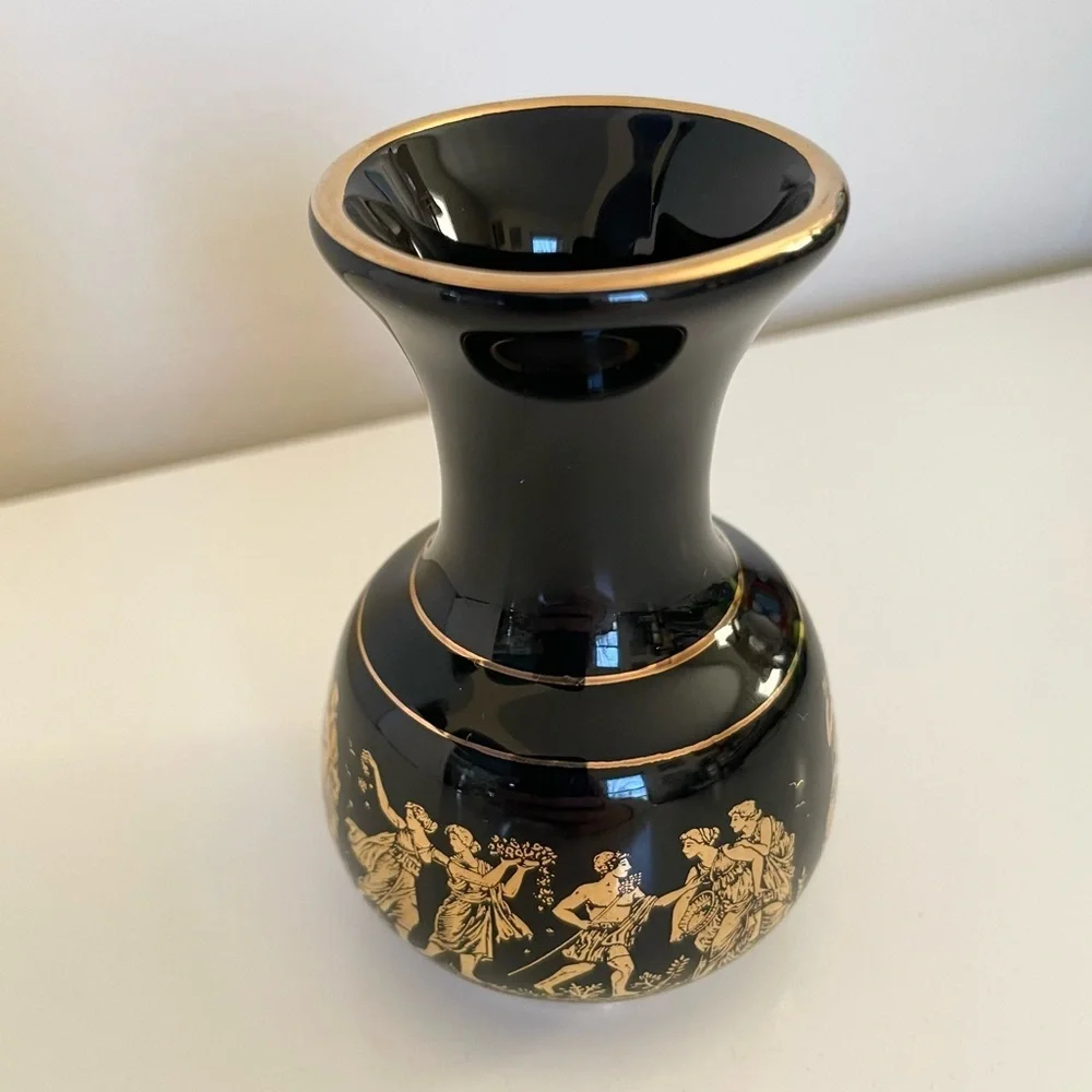 Special Fintias Black & Gold Greek Mythology Handmade Mini Vase in 24k Gold
